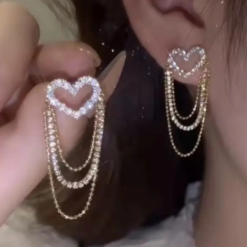 Elegant Gold and Silver Heart Chain Earrings
